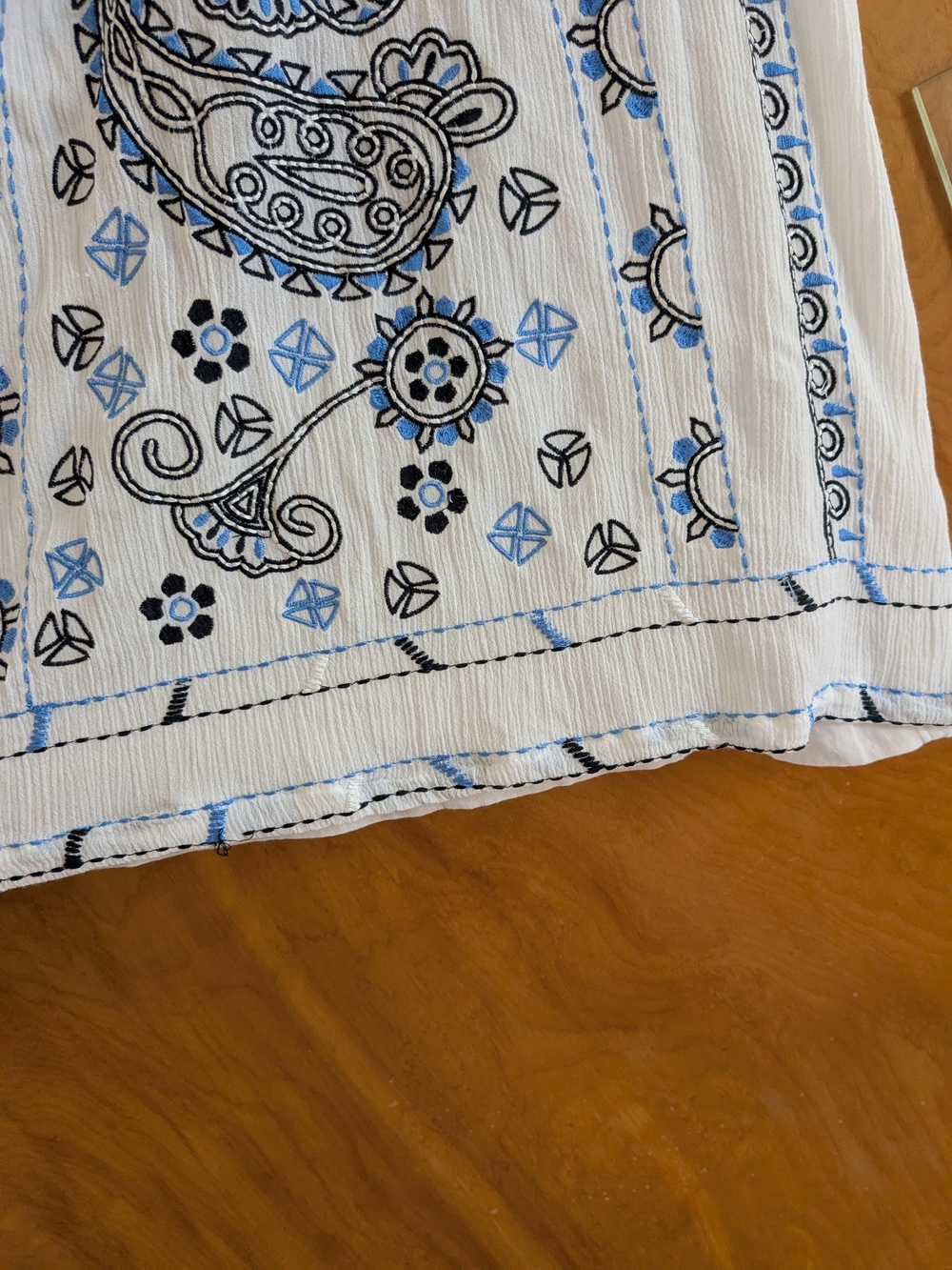 Venus White Halter Dress with Blue Paisley Embroidery. - Picture 12 of 13